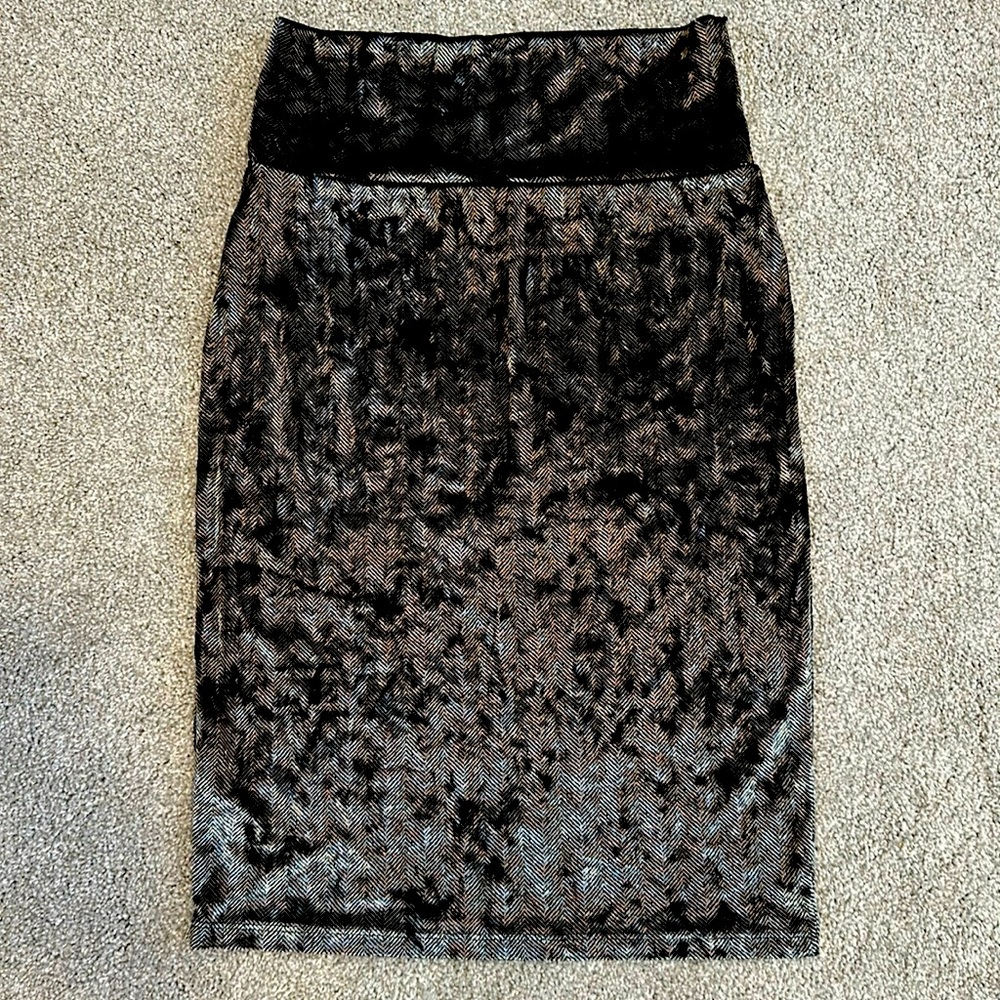 LulaRoe Cassie pencil skirt crushed velvet dark grey